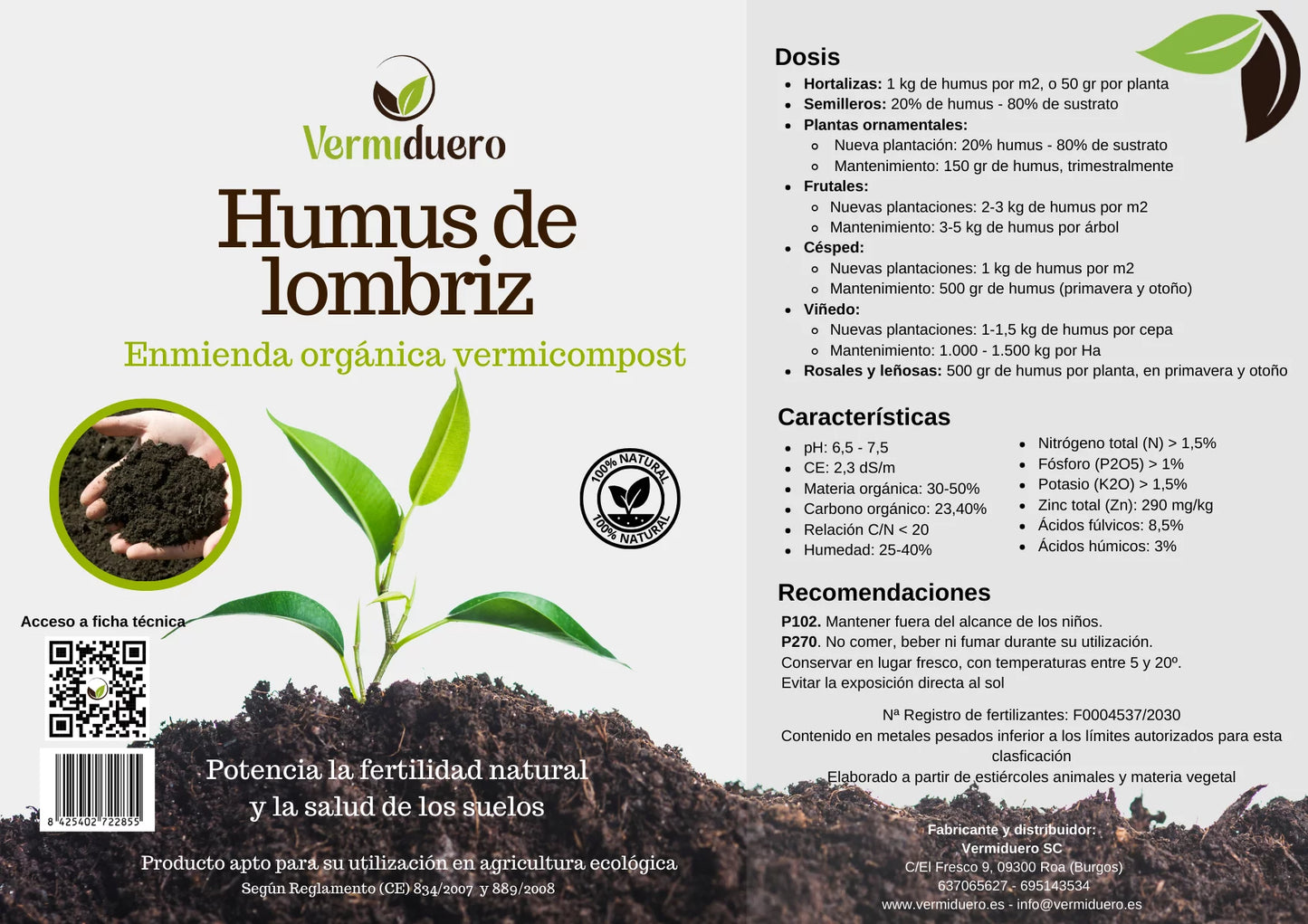 Humus de Lombriz 40L (20 kg) 100% Natural - Enmienda Organica
