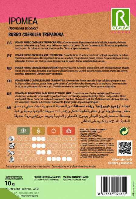 IPOMEA RUBRO COERULEA TREPADORA AZUL - SOBRE DE SEMILLAS 10G