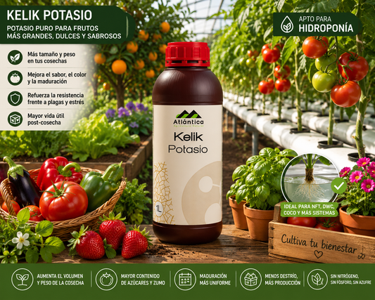 Kelik® Potasio 1 L | Fertilizante Potásico Apto para Hidroponía para Frutos Más Dulces y Cosechas de Mayor Calidad
