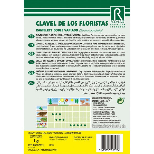 CLAVEL DE FLORISTAS RAMILLETE DOBLE VARIADO - SOBRE DE SEMILLAS 1G