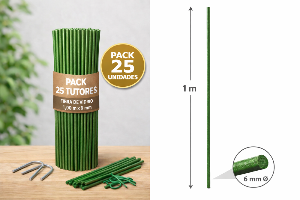 TUTOR FIBRA DE VIDRIO MACIZO 1 M X 7 MM GROSOR PACK- 25 UNIDADES